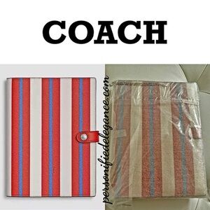 NEW Coach Coated Canvas Chalk Multi Stripe Notebook Journal Diary Agenda